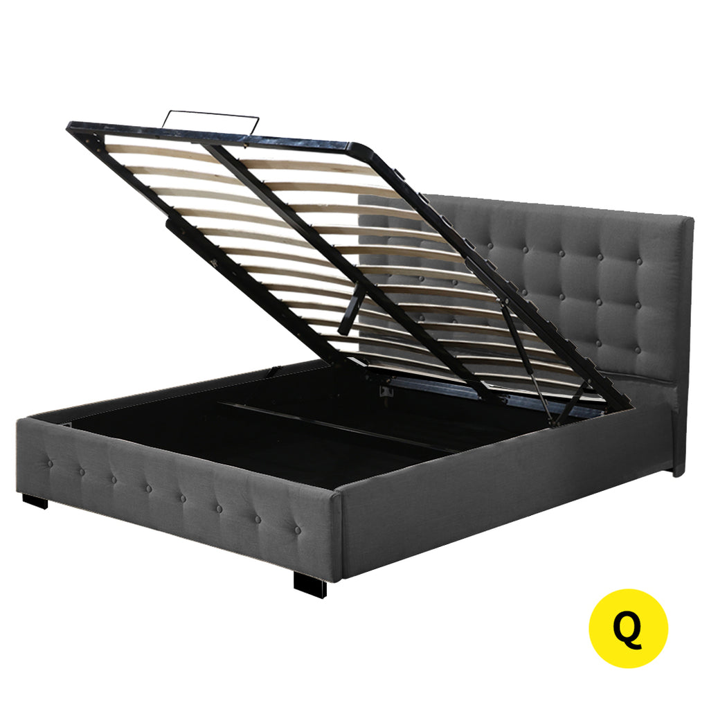 Levede Fabric Bed Frame Queen Tufted Dark Grey-1954802923024289792