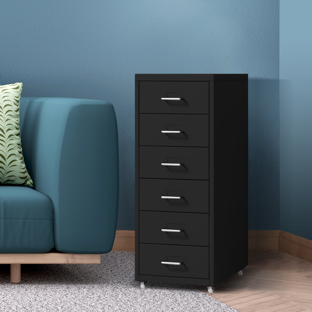 Levede 6 Drawer Office Cabinet Drawers Black-1954802725430628359