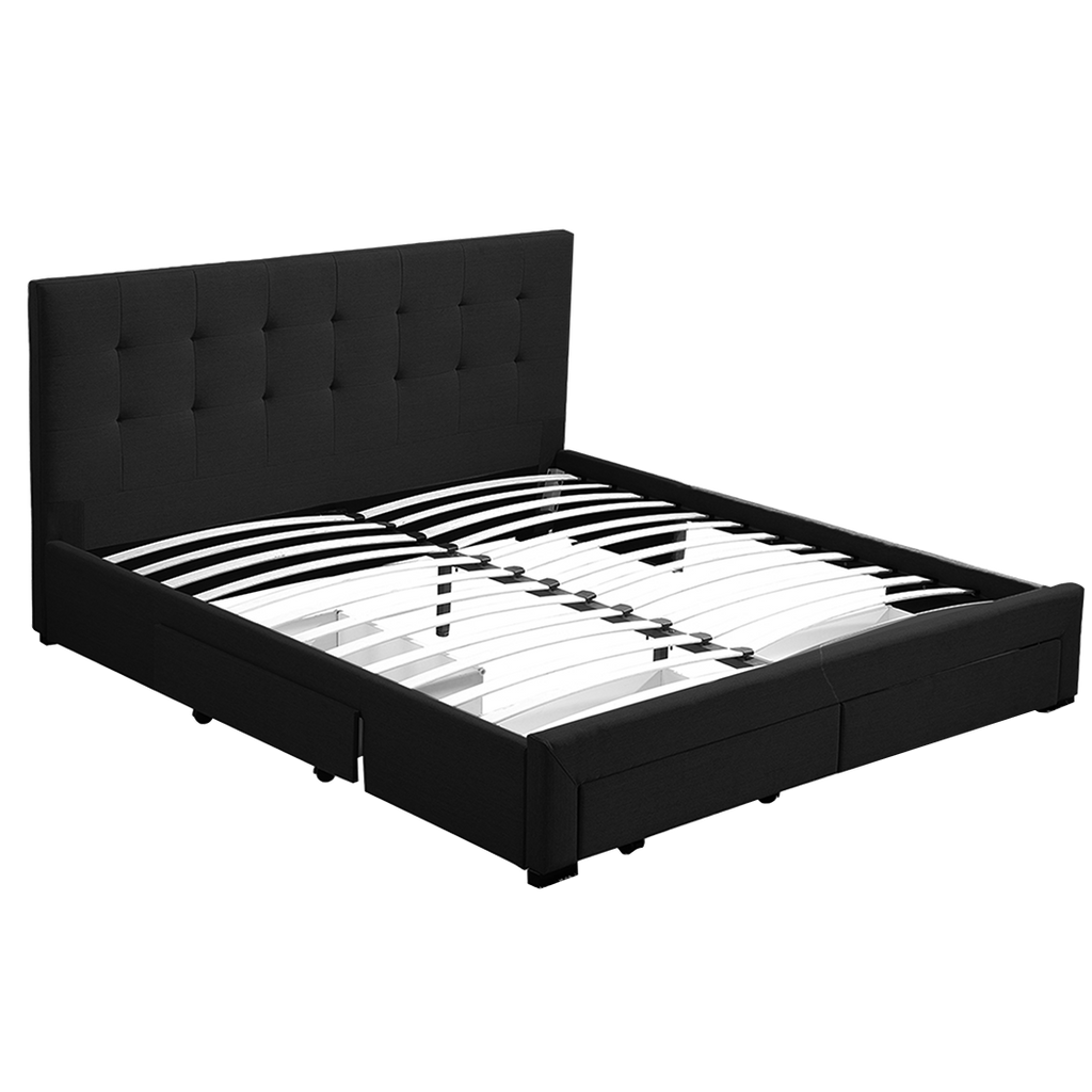 Levede Queen Bed Frame Fabric Tufted Dark Grey-1972833487778091016
