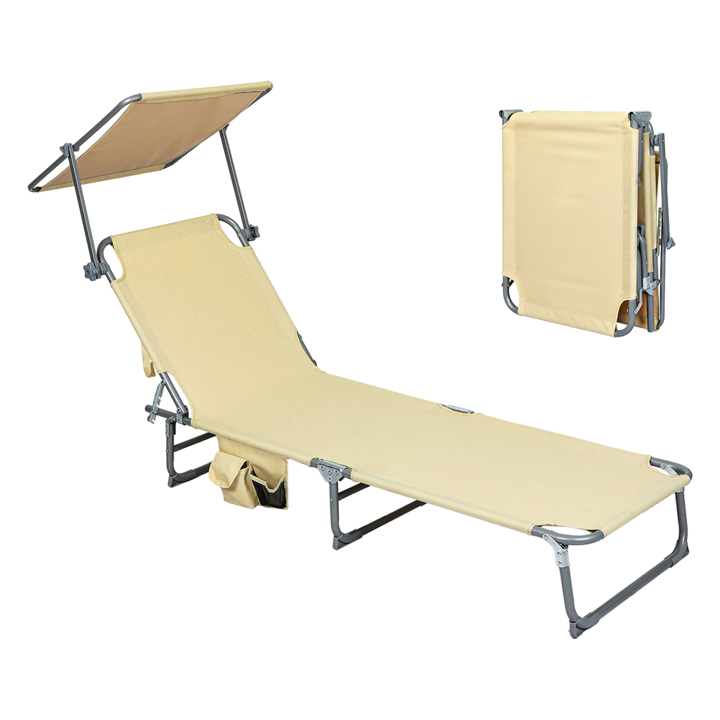 Levede Foldable Lounge Chairs with Canopy Khaki-1954802423142944776