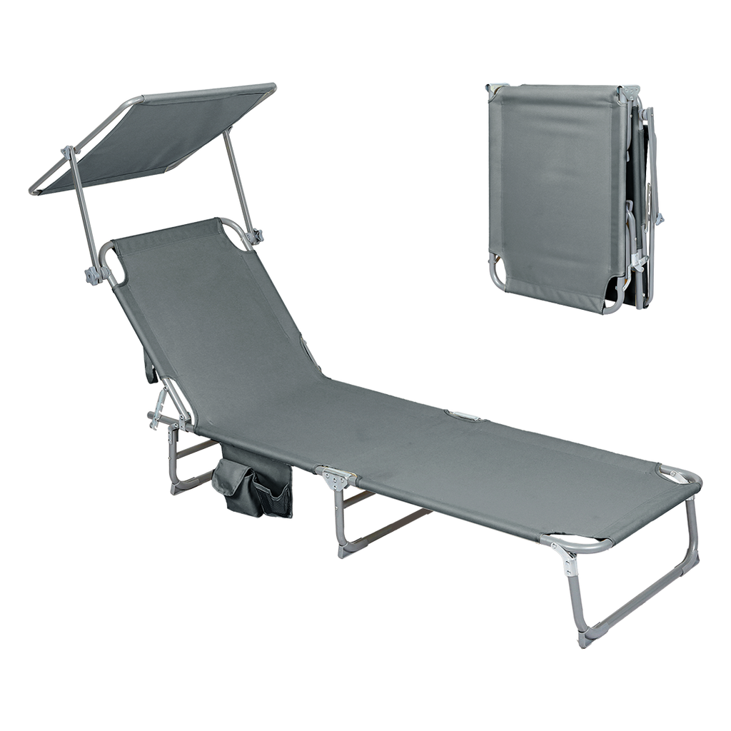 Levede Foldable Lounge Chairs with Canopy Grey-1954802422945812488