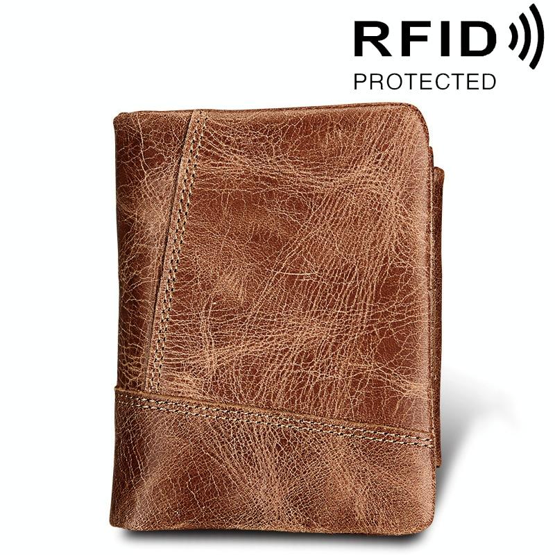 Men Taupe Leather Rfid Card Holder Wallet-1915198238181429257