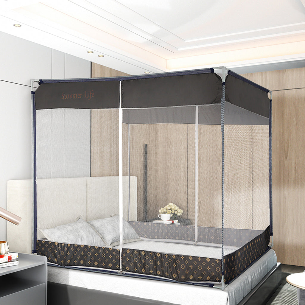 Dreamz Mosquito Bed Nets Foldable Canopy Square Grey-1954802841323442182