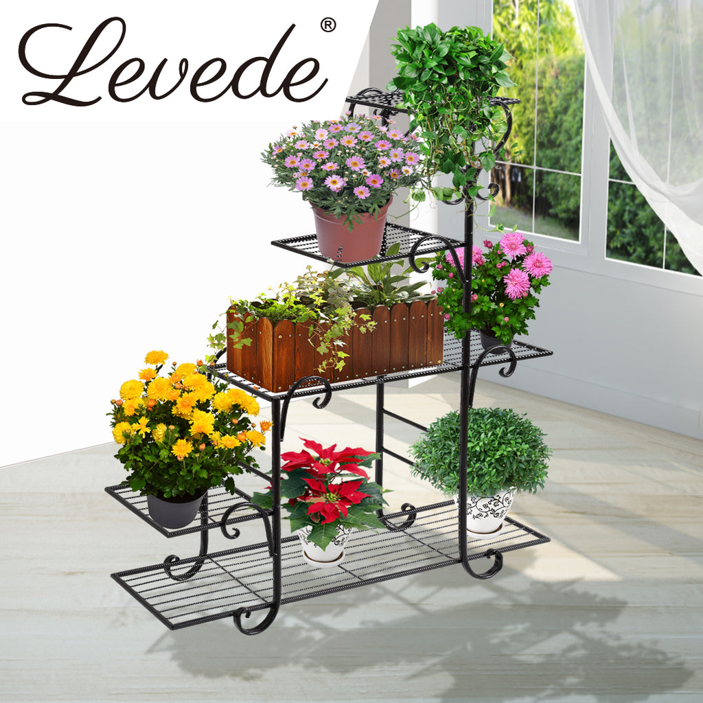 Levede Plant Stand Outdoor Indoor Metal Black-1954802662285381638