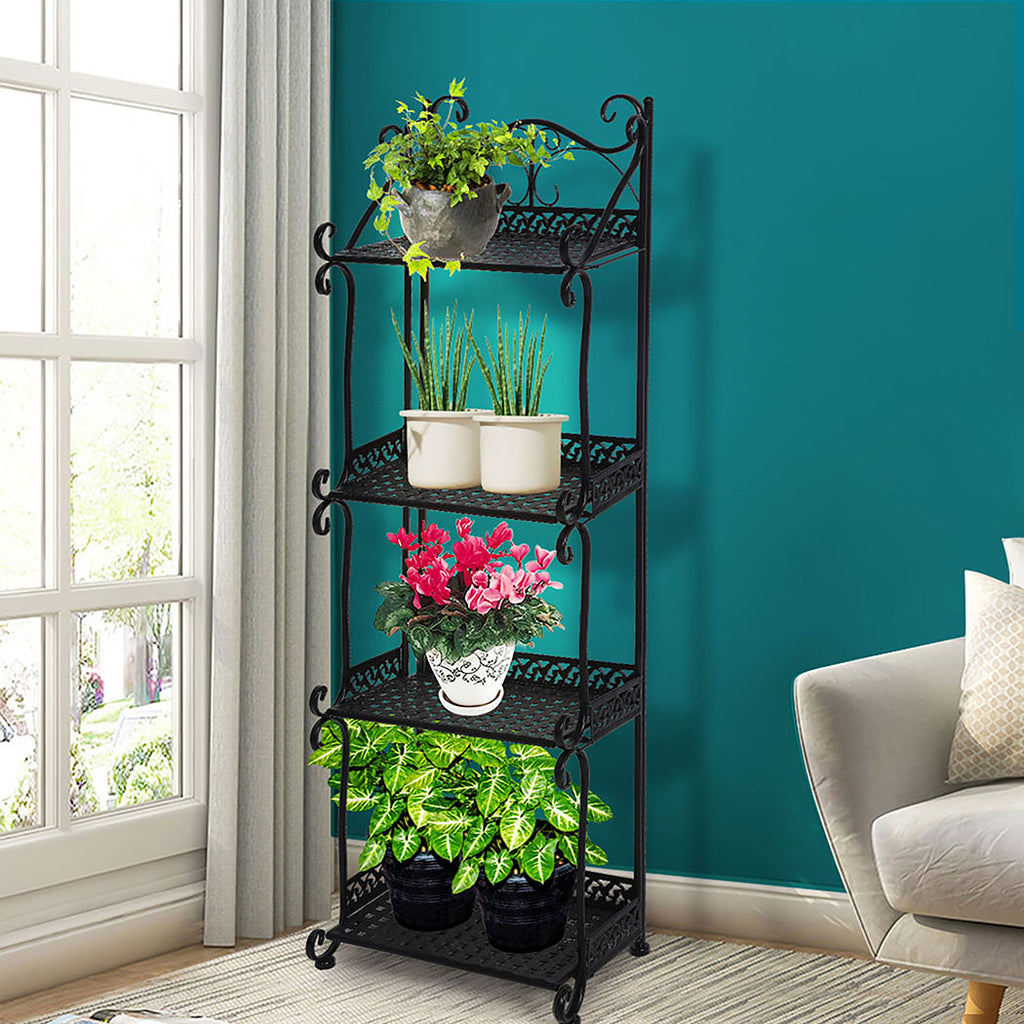 Levede Plant Stand 4 Tiers Outdoor Indoor Black-1954802668031578118