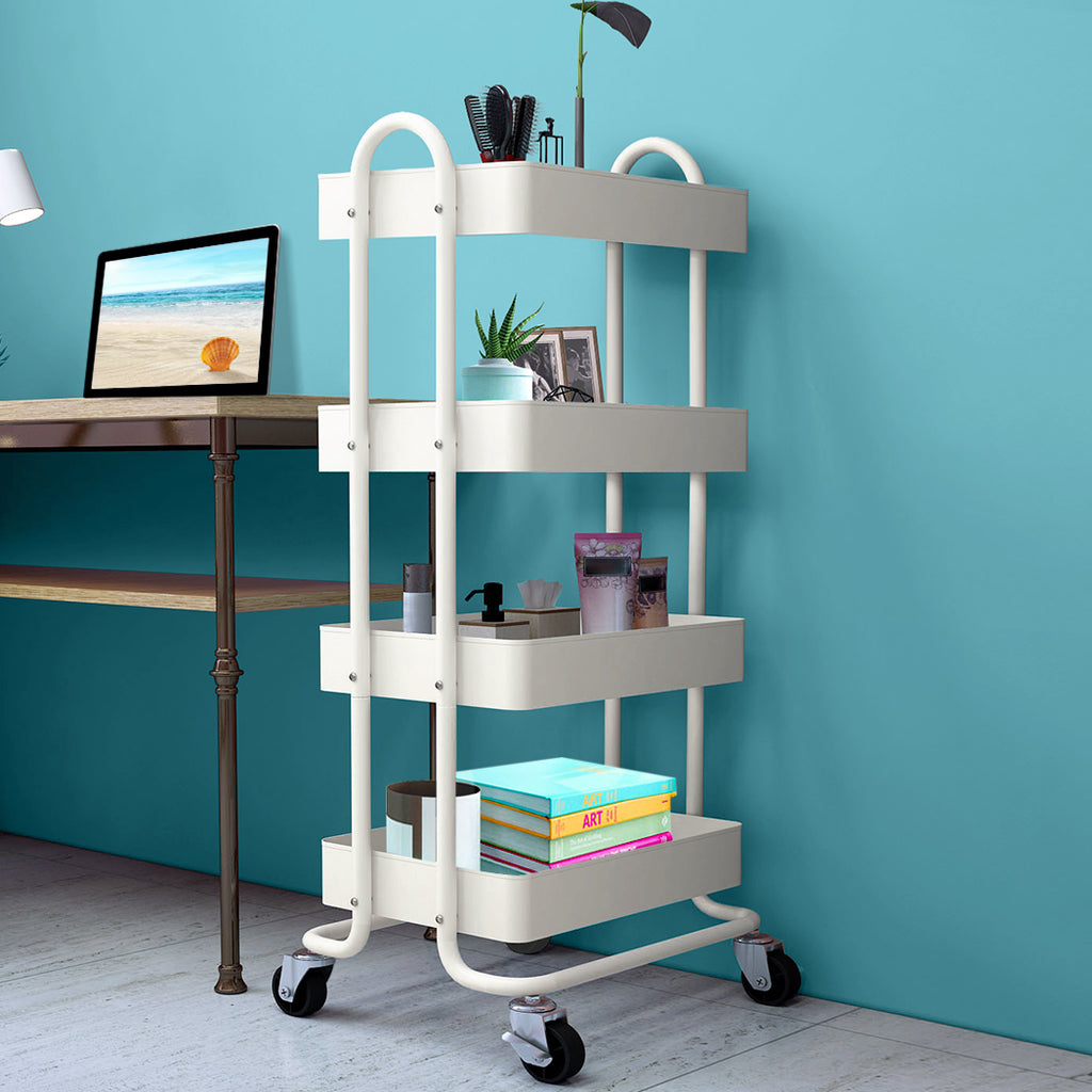 Levede 4 Tiers Kitchen Trolley Cart White-1954802729440382982