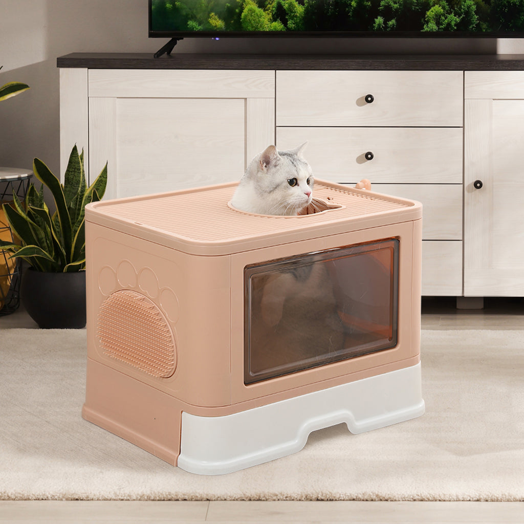 PaWz Foldable Cat Litter Box Tray Enclosed Pink-1954802553183145990