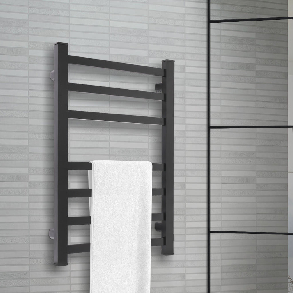 Heated Towel Rail Warmer Rack Wall Mounted Black-1954802747891126278