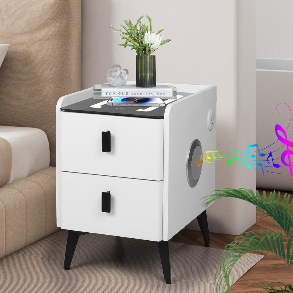 Levede Bedside Table LED Lights Drawers Storage-1954802385515843591