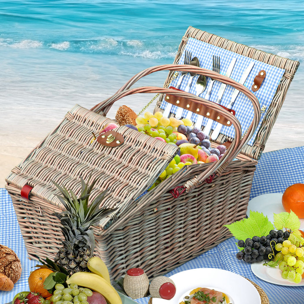 4 Person Picnic Basket Baskets Set Outdoor-1954802901494927366