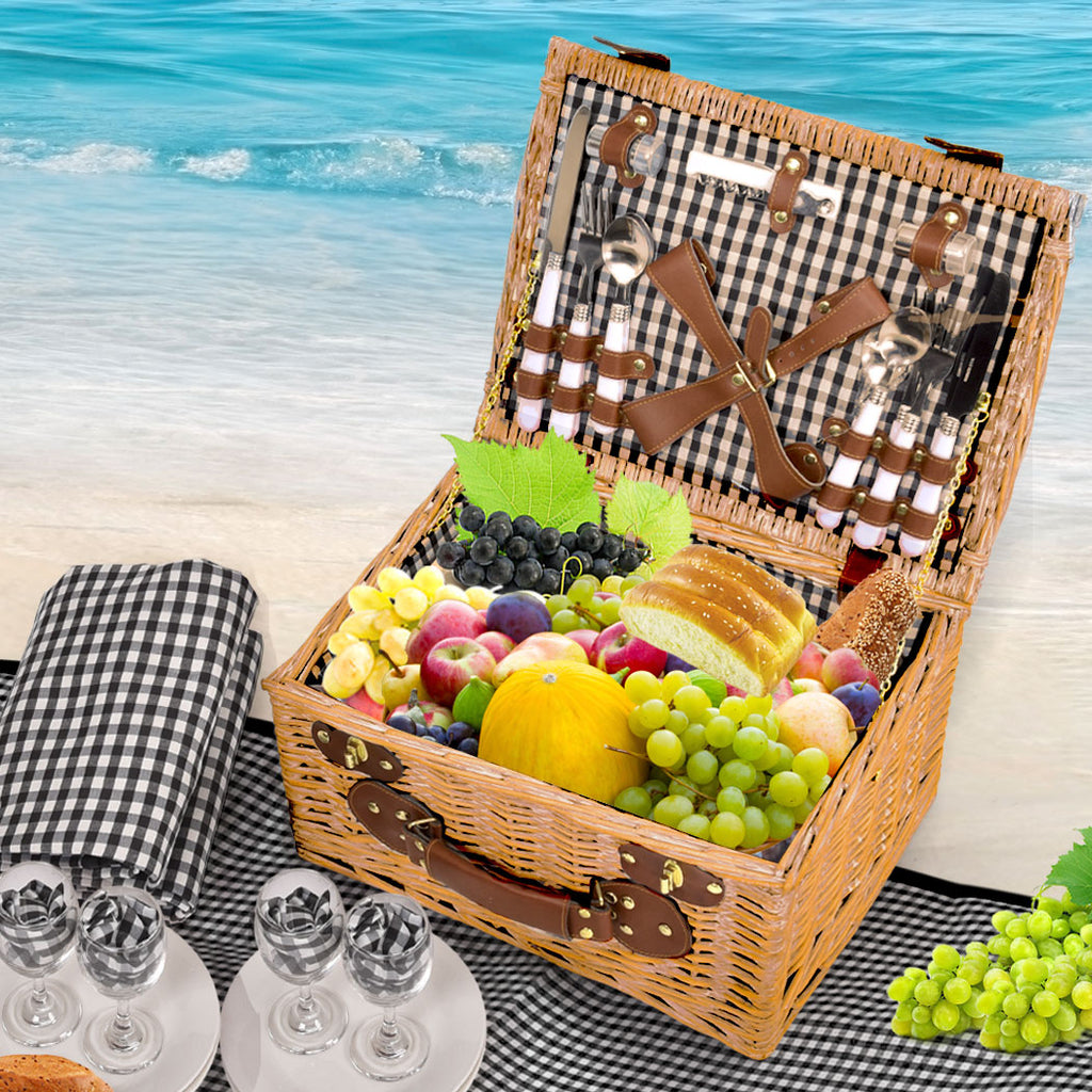 4 Person Picnic Basket Baskets Set Outdoor-1954802336337629190