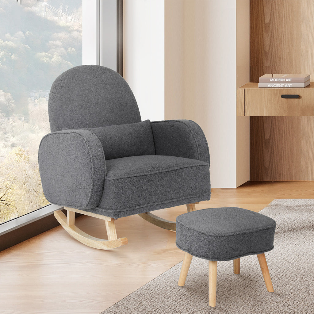 Levede Fleece Rocking Chair with footstool-1954802408546766854