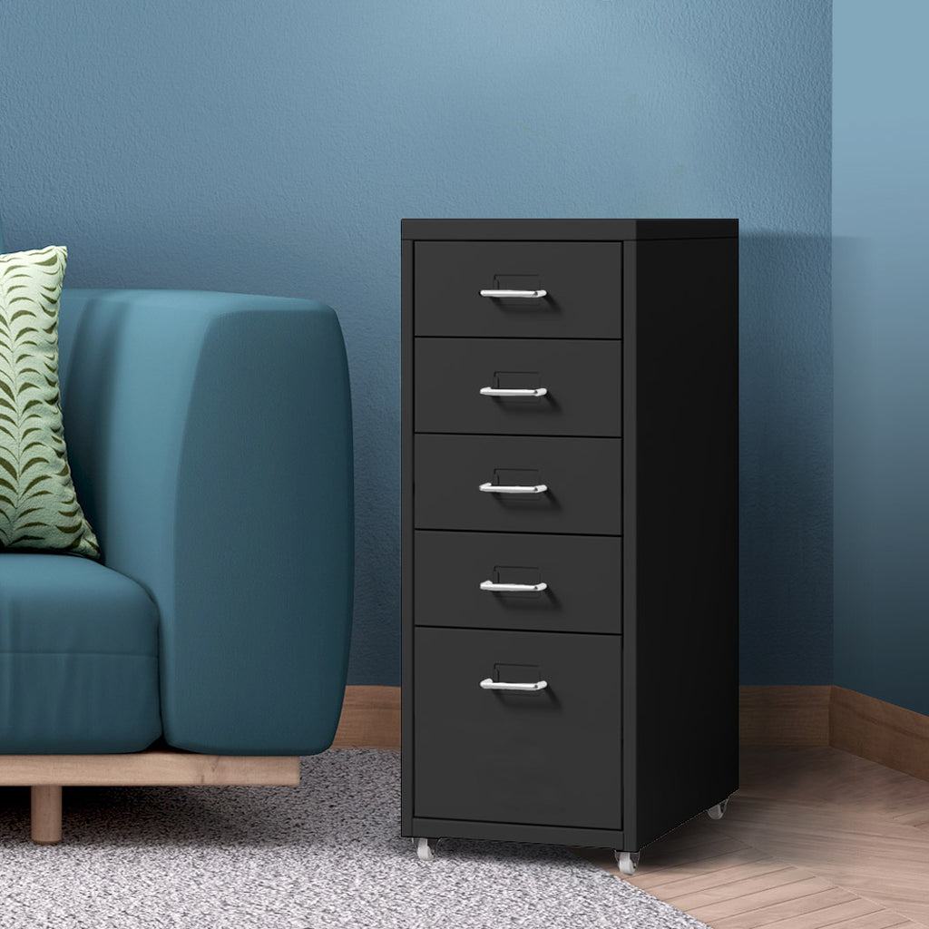 Levede 5 Drawer Office Cabinet Drawers Black-1954802727980765191