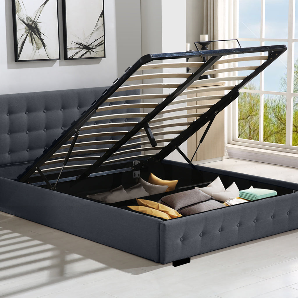 Levede Fabric Bed Frame Queen Tufted Dark Grey-1954802923024289798