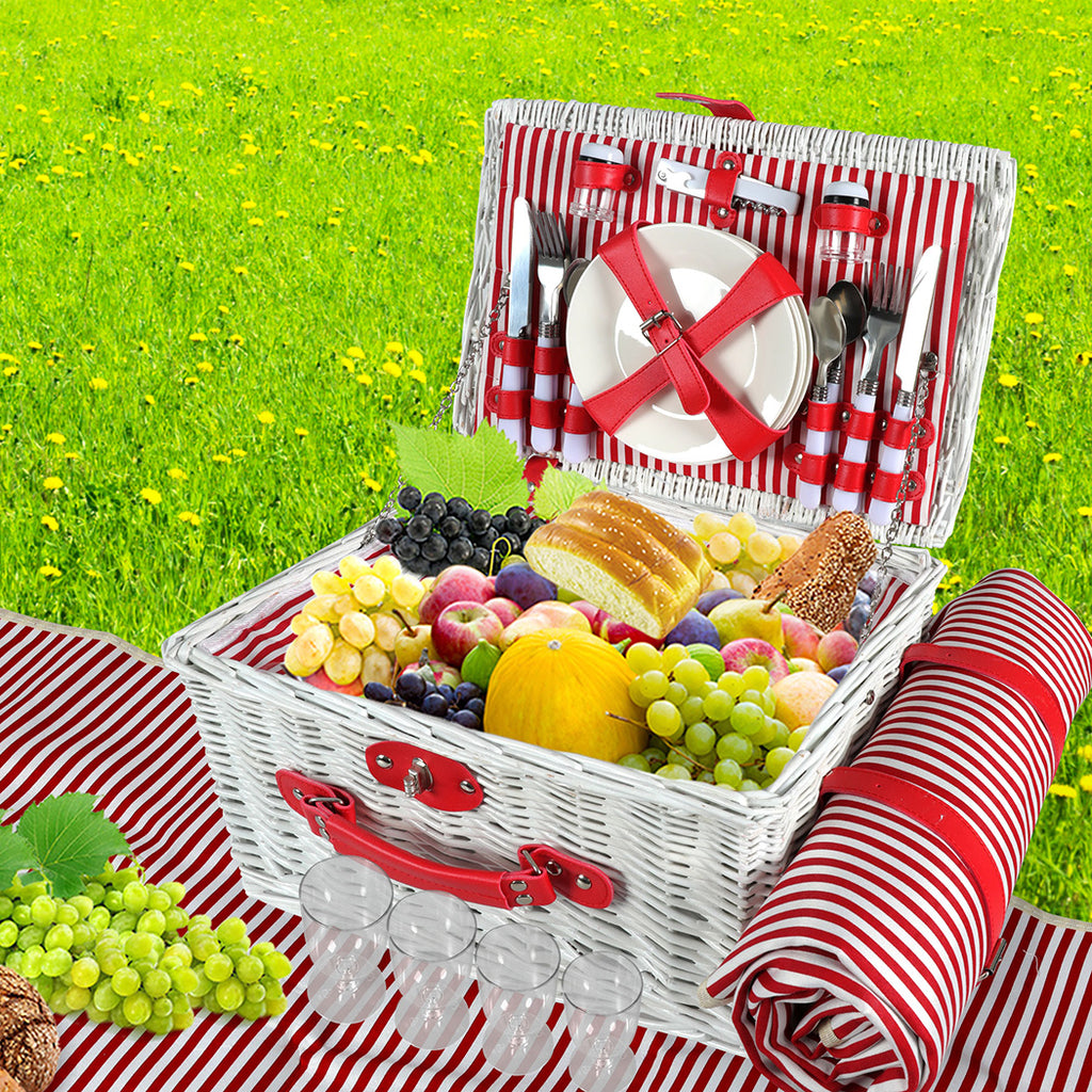 Picnic Basket Set Baskets 4 Person Wicker-1954802902455422983
