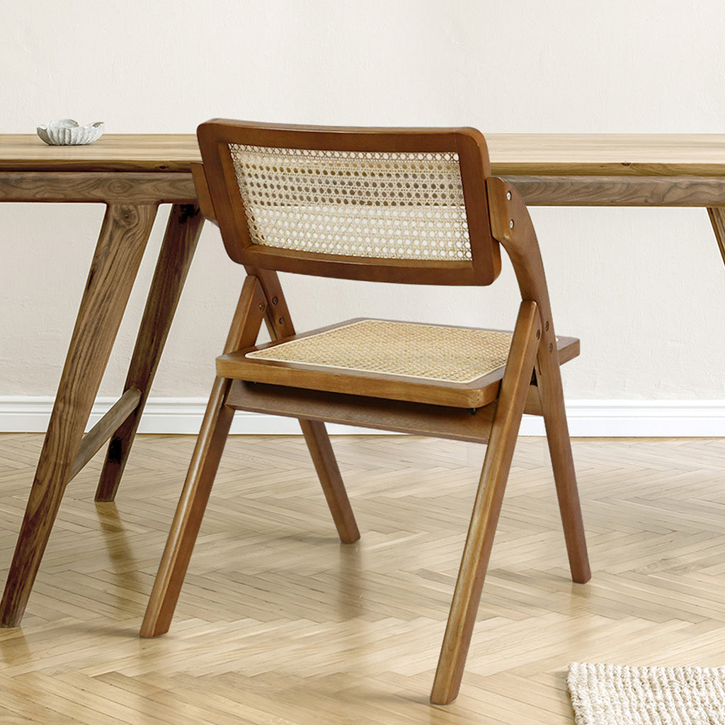 Levede 2X Foldable Rattan Dining Chairs Walnut-1954802988602232839