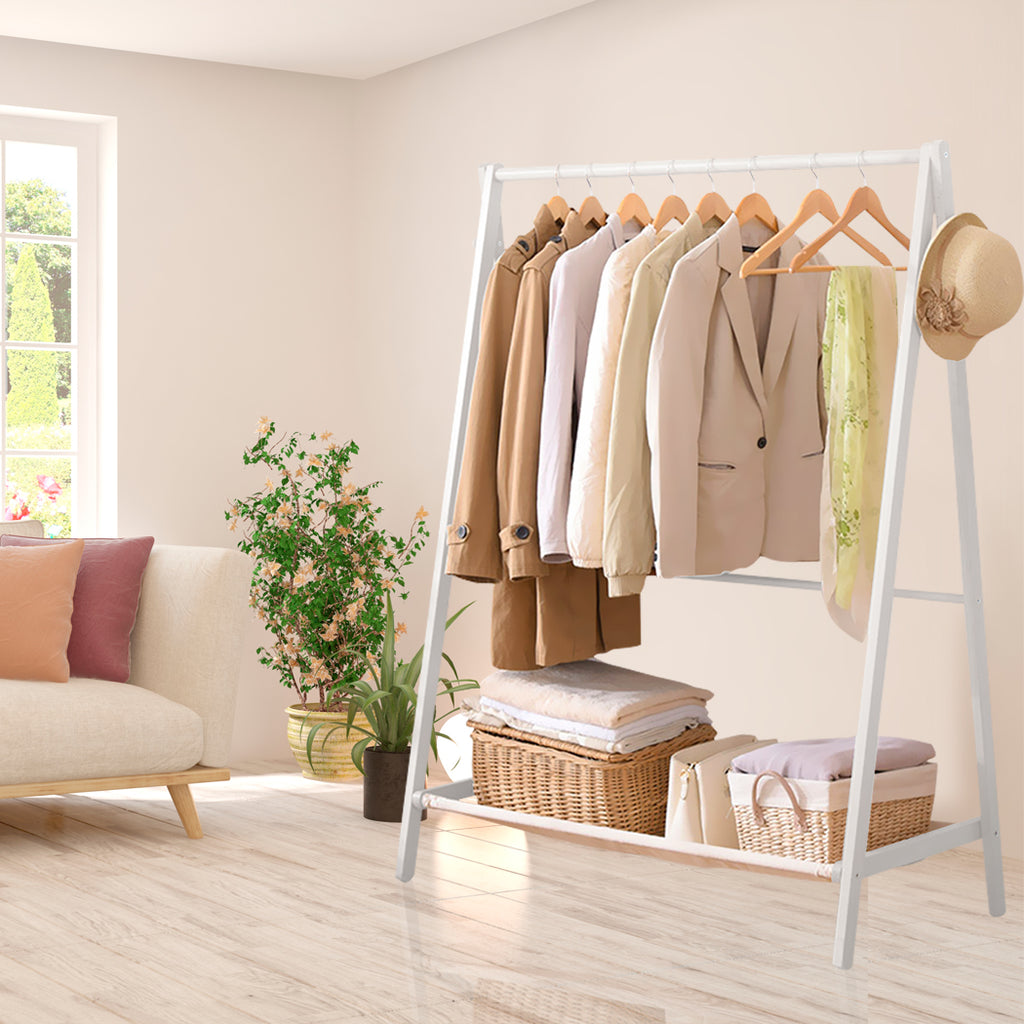 Levede Clothes Rack Wooden Wardrobe White-1954803003496206343