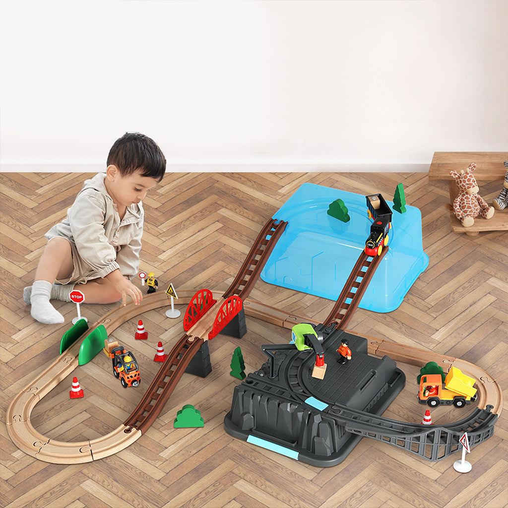 Bopeep Toy Train Set Track DIY Wooden-1954802784754864135
