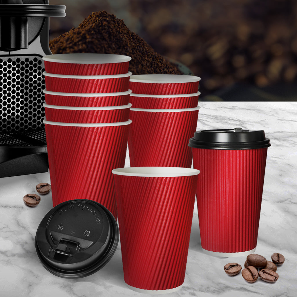 100 Pcs 16oz Disposable Takeaway Coffee Red-1954802895908114439