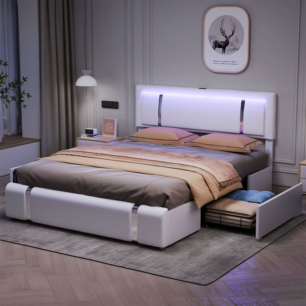 Levede Double Bed Frame With Adjustable Headboard White-1954802444223516679