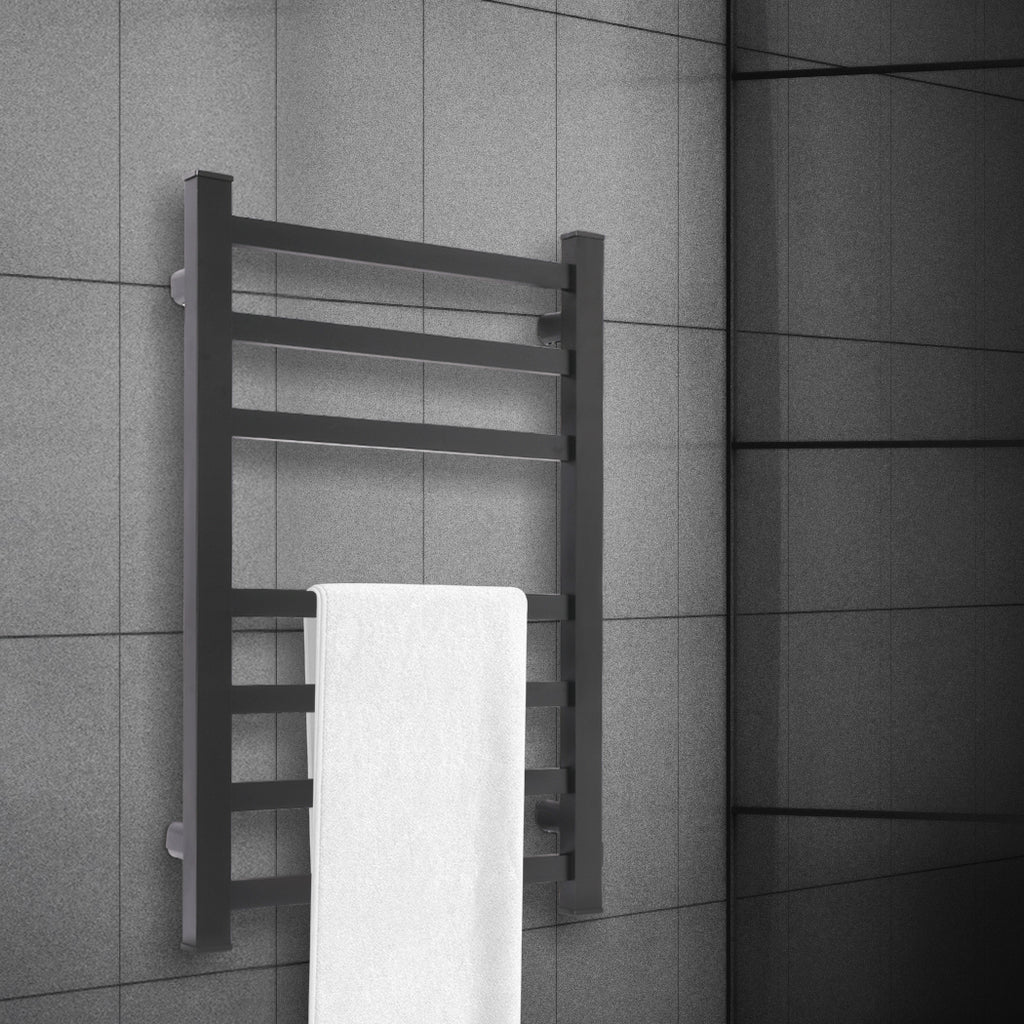 Heated Towel Rail Warmer Rack Wall Mounted Black-1954802747891126279