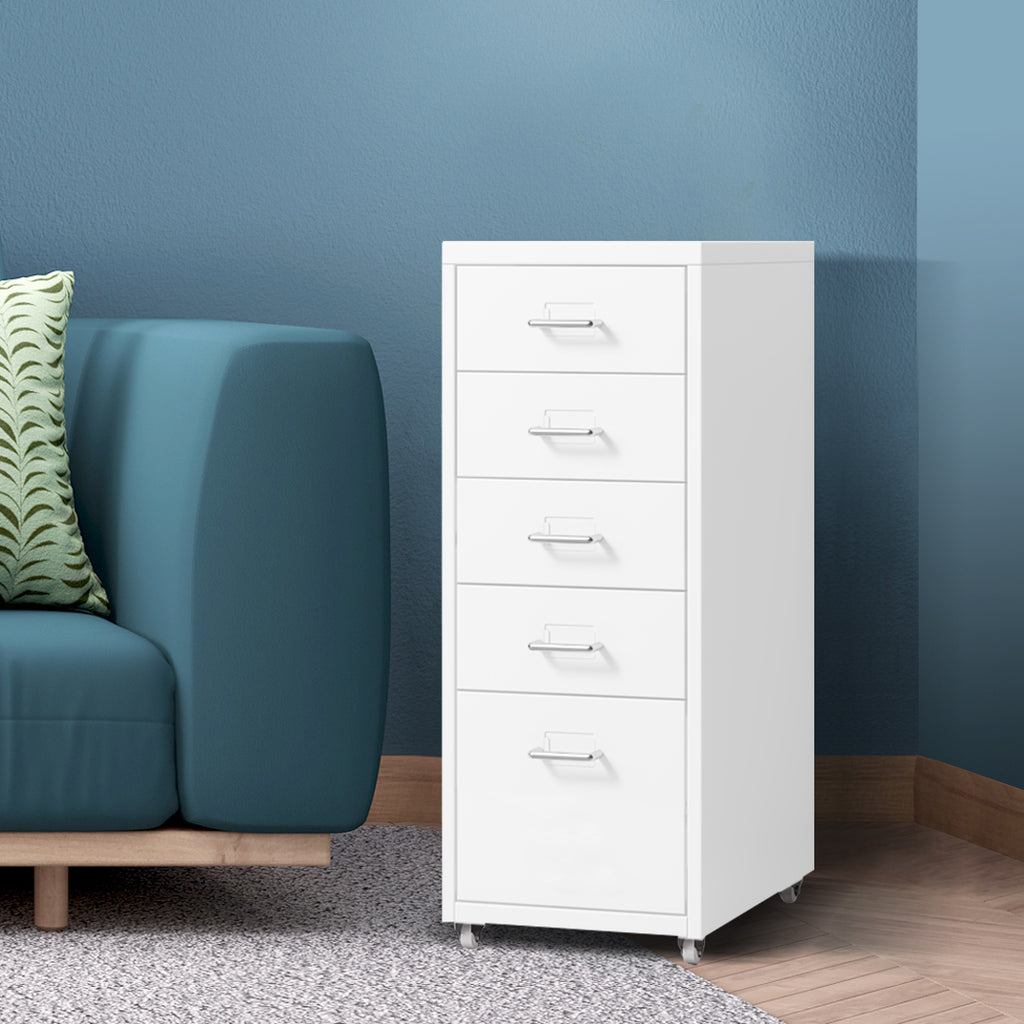 Levede 5 Drawer Office Cabinet Drawers White-1954802728165314566