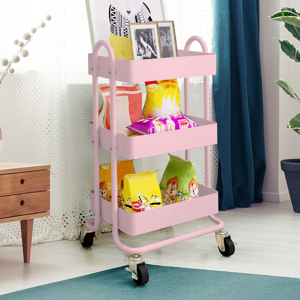 Levede 3 Tiers Kitchen Trolley Cart Pink-1954802728702185479