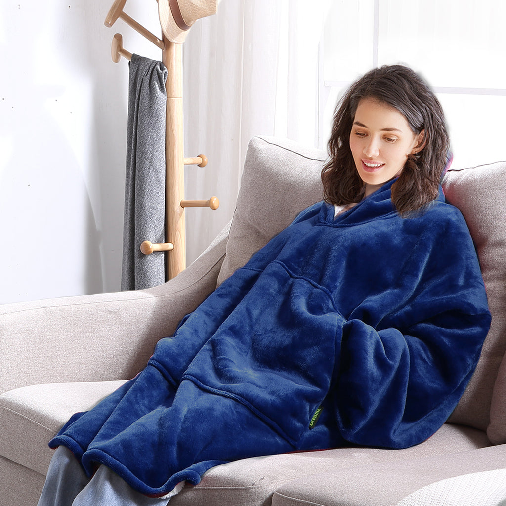 DreamZ Blanket Hoodie Adult Sweatshirt Navy Blue-1954802941210791943