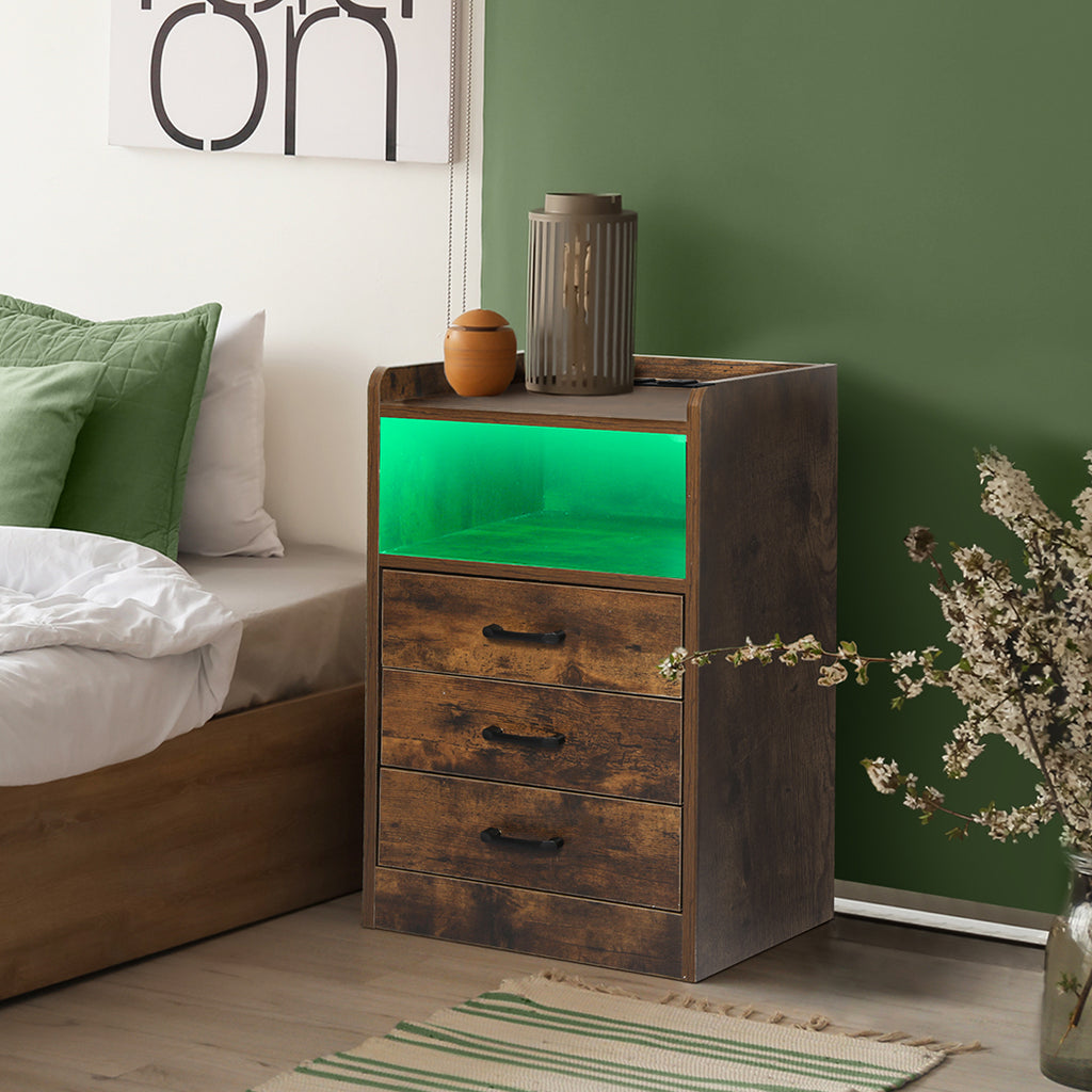 Levede Bedside Table USB Charger Outlet LED Oak-1954802384307884038