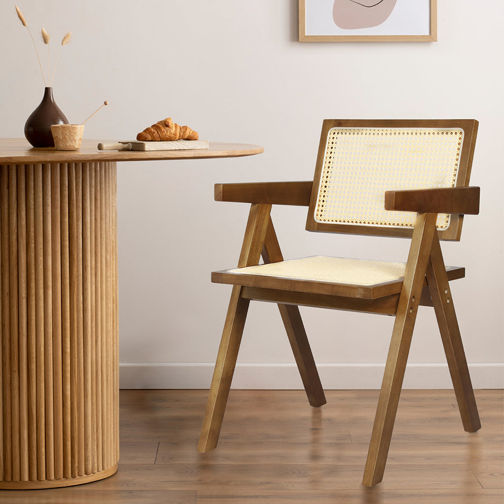 Levede 1x Walnut Wicker Armchair Dining Chair-1954802994130325510