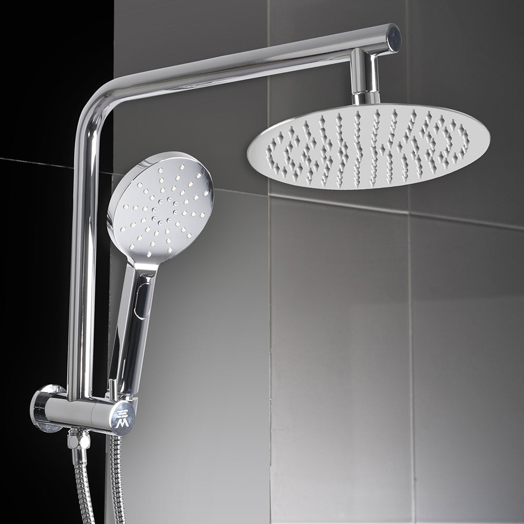 High Pressure Shower Head Set Rain Round Silver-1954802953579794439