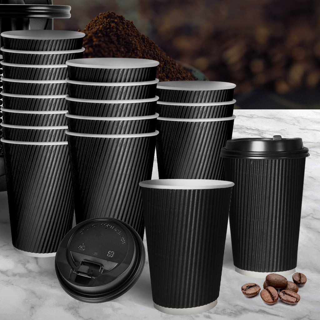 500 Pcs 16oz Disposable Takeaway Coffee Black-1954802896562425863