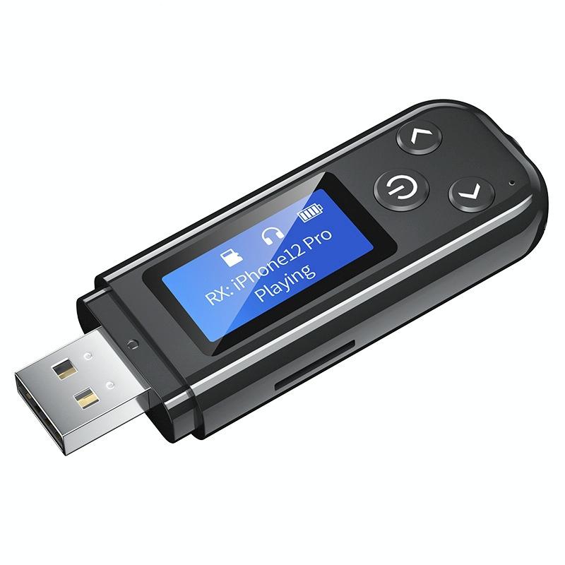 2-In-1 Usb Car Bluetooth 5.0 Audio Adapter With Lcd Screen-1969996439115403271