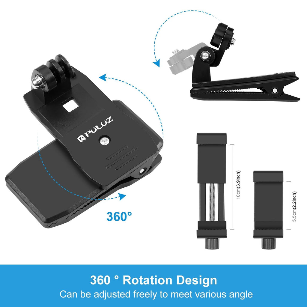 360 Degree Rotating Backpack Hat Mount With Phone Clamp Kit-1915197533559328770