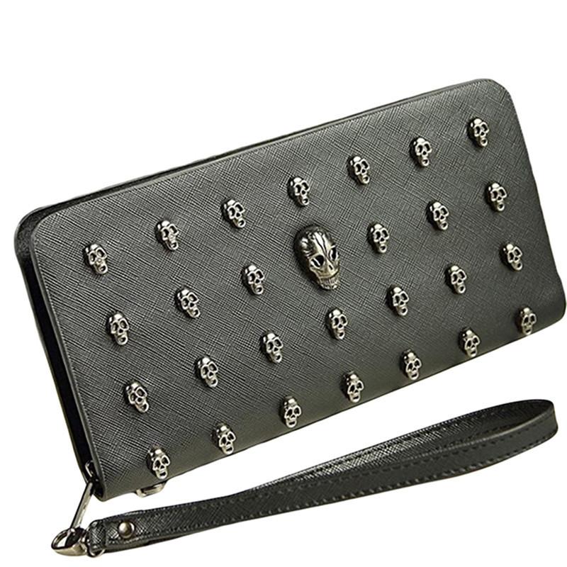 Leather Wristlet Handbag With Metal Skull Design-1915198239058038784