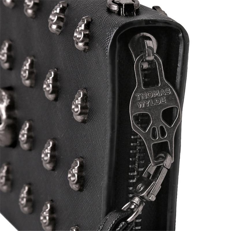 Leather Wristlet Handbag With Metal Skull Design-1915198239058038790