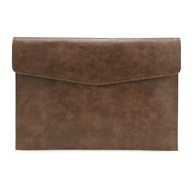 14 Inch Litchi Pattern Leather Laptop Sleeve - Dark Brown-1915198103456190471