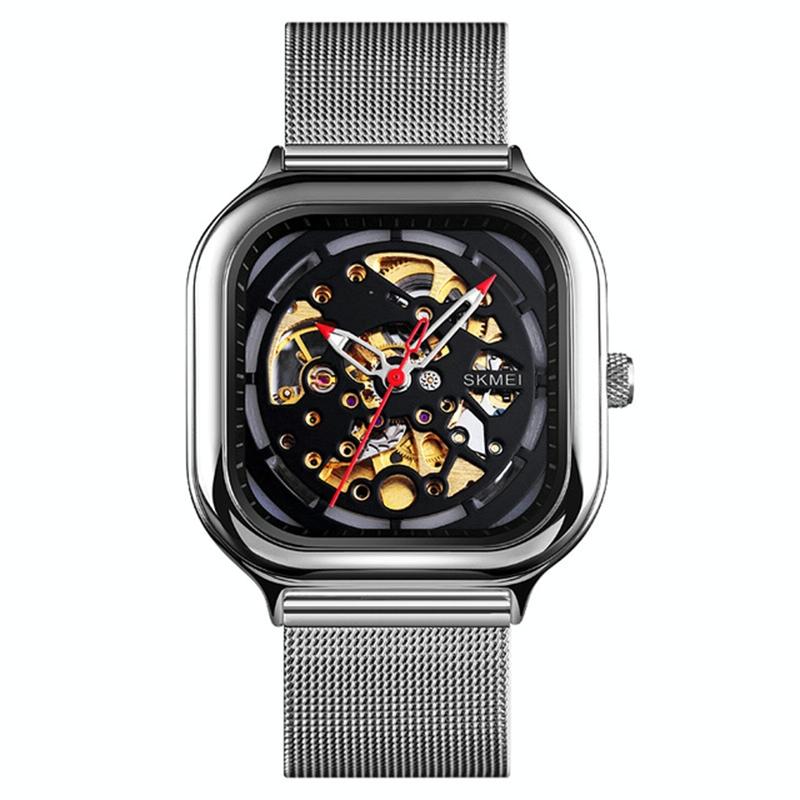 Men Automatic Tourbillon Watch With Mesh Band - Silver-1915198143587291136