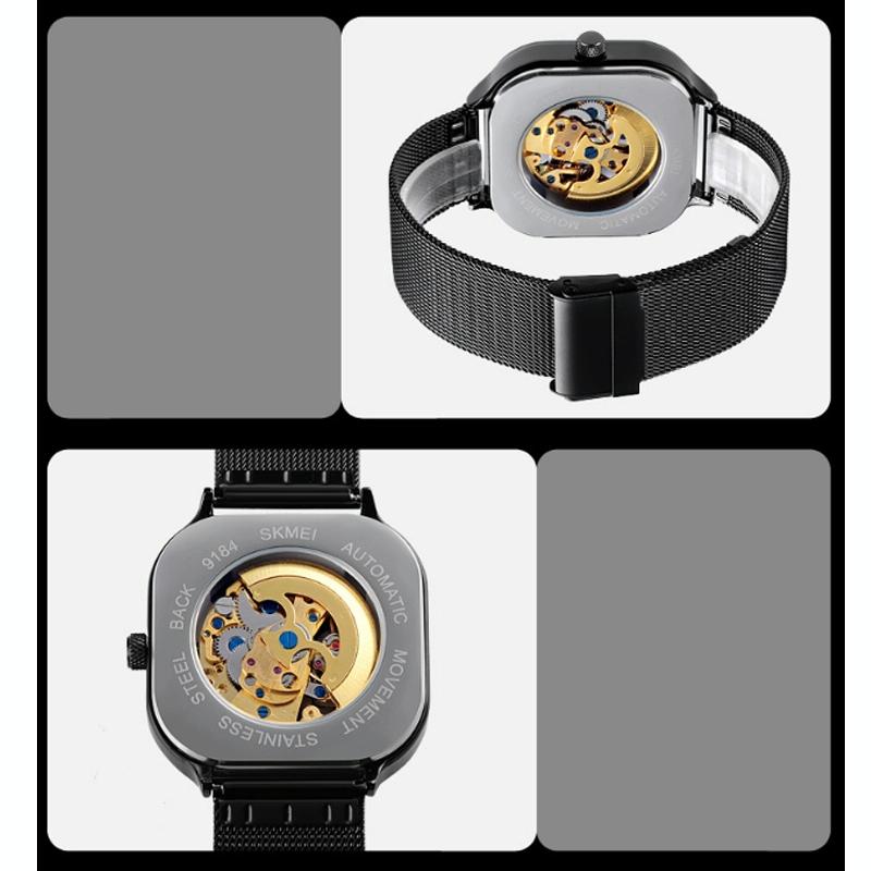 Men Automatic Tourbillon Watch With Mesh Band - Silver-1915198143587291141