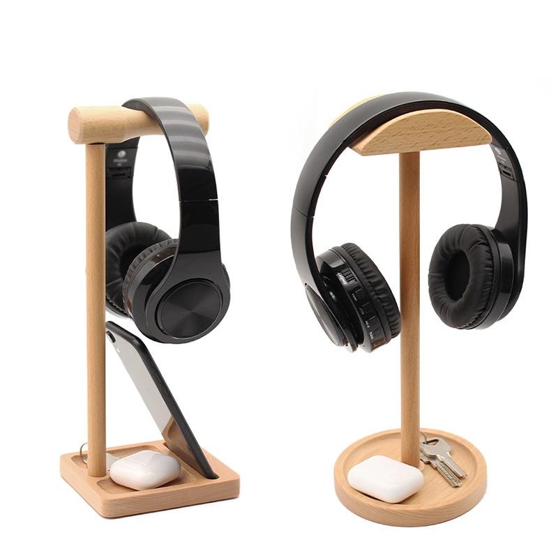Solid Wood Desktop Headset Display Stand - Elegant Design-1915197796844179462
