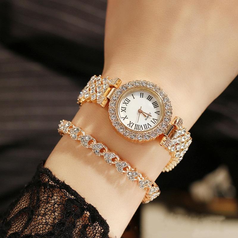 Rose Gold Roman Diamond Women Quartz Watch-1915197968886140932