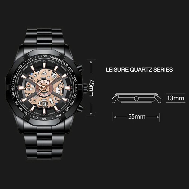 Waterproof Luminous Quartz Watch - Gold-Black-Gold - 30M-1915197789256683522