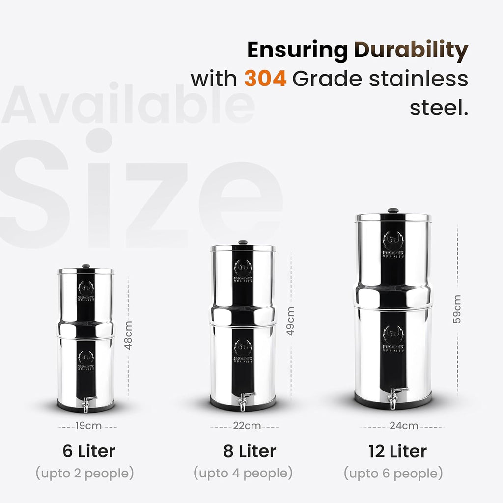 Phoenix 8L Stainless Steel Gravity Water Filter + POSTreat Fluoride cartridges