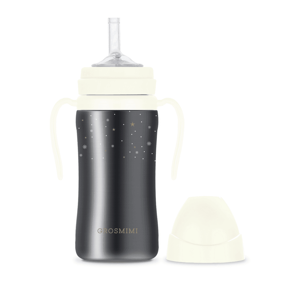 Grosmimi Dark Stainless Straw Cup 300ml White-1954803141711106055