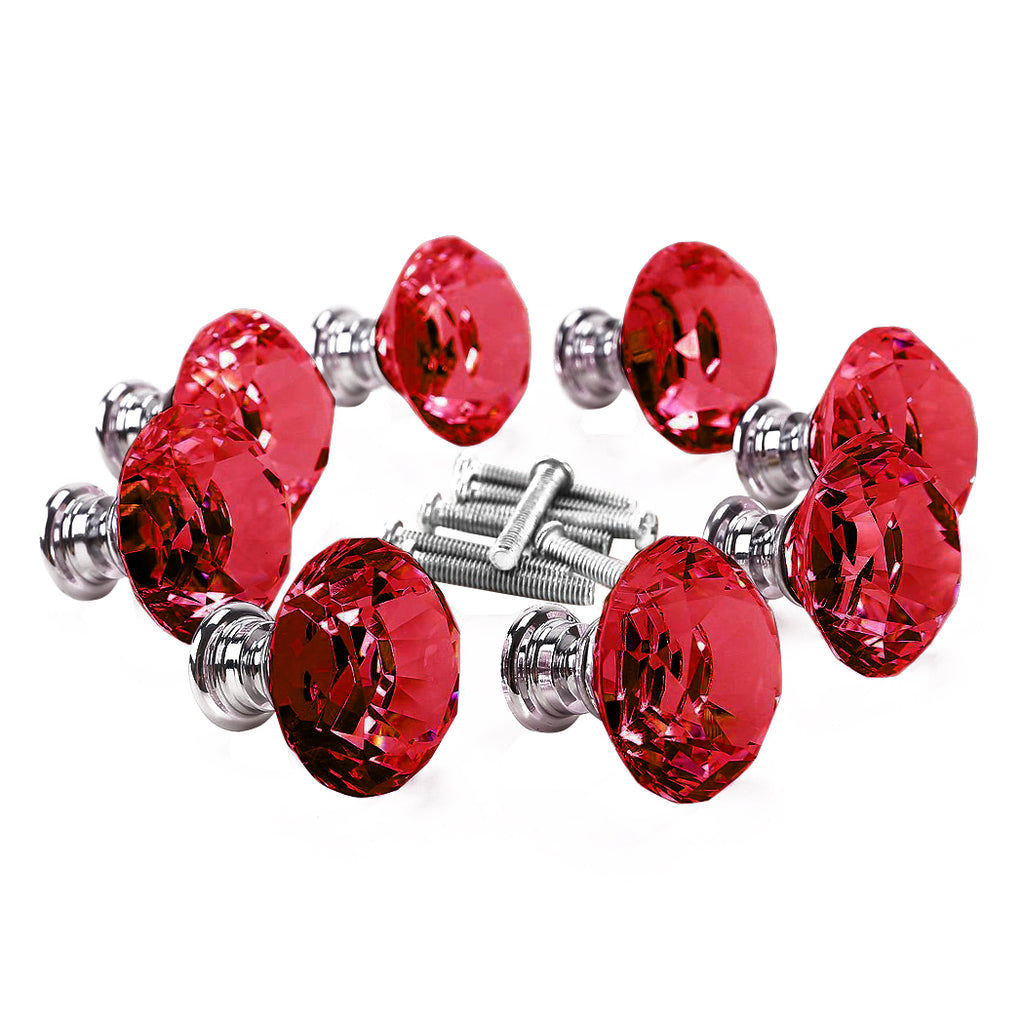 16 Pcs Red Crystal Knobs Diamond 40mm Large Red-1954802684519387136