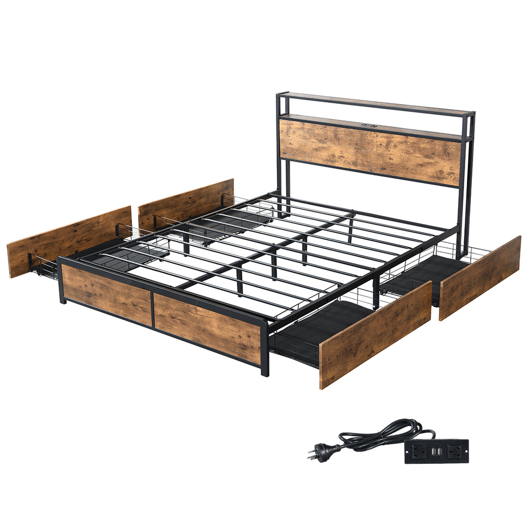 Levede Double Bed Frame RGB LED 4 Drawers USB-1954802376900743168