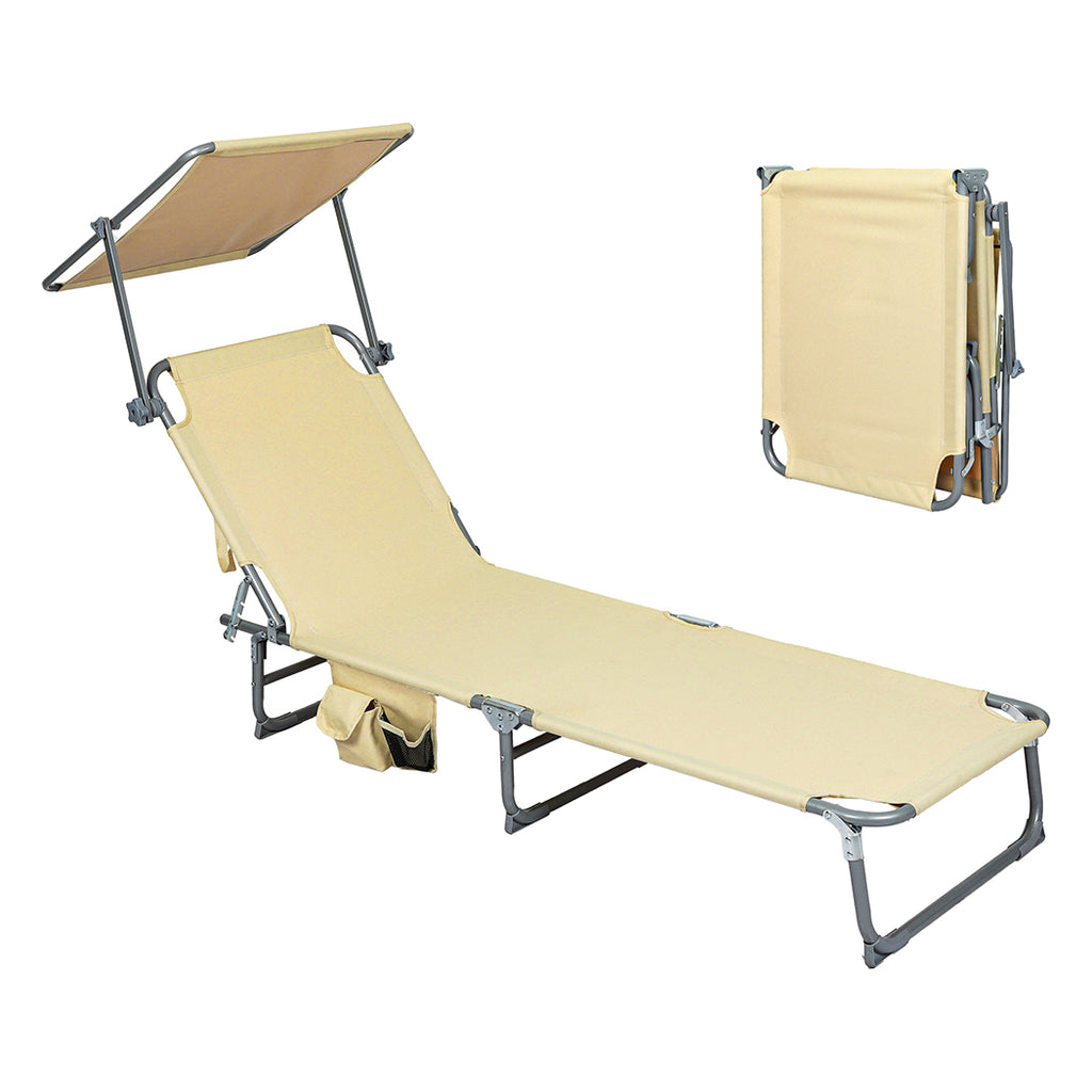 Levede Foldable Lounge Chairs with Canopy Khaki-1954802423142944768