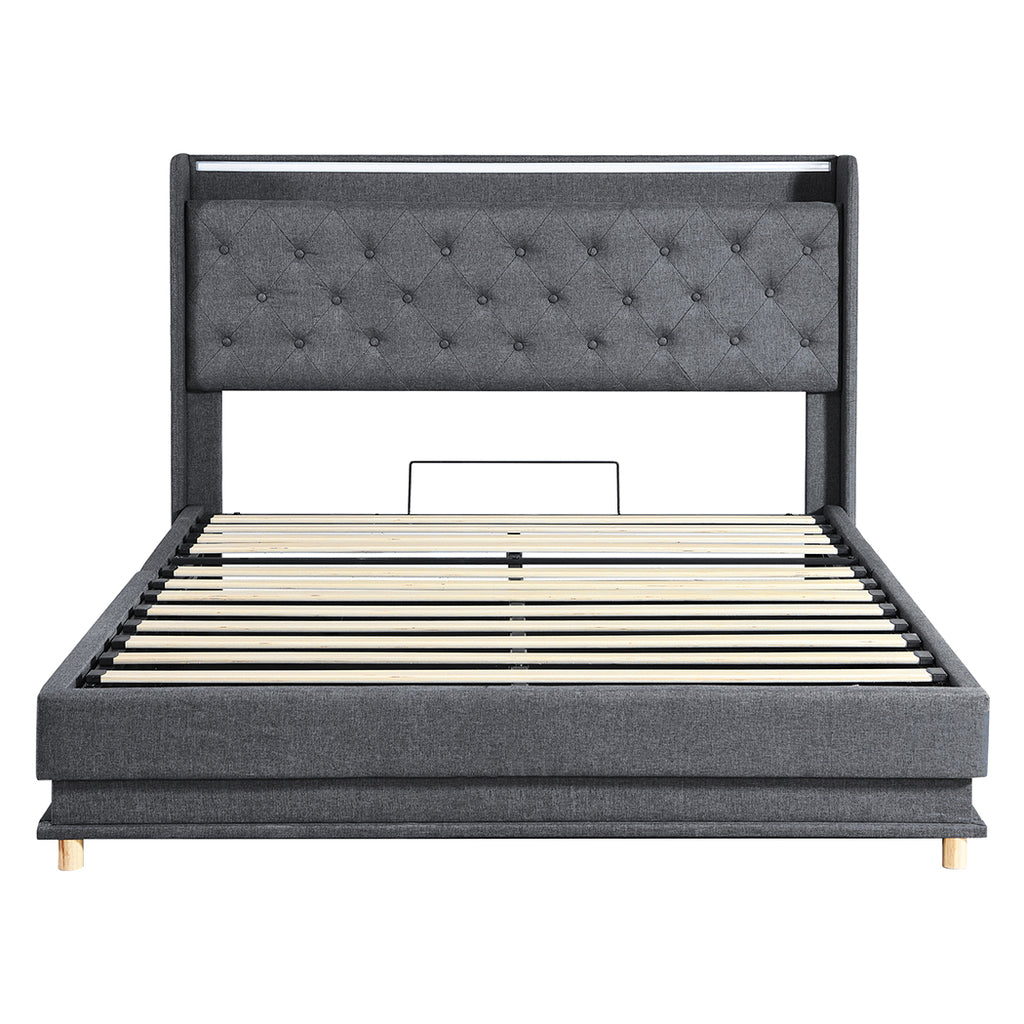 Levede Queen Bed Frame Gas Lift LED Light-1954802406550278145