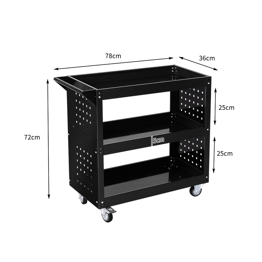 Traderight Tool Trolley Cart 3Tier Toolbox Black-1954802749614985218