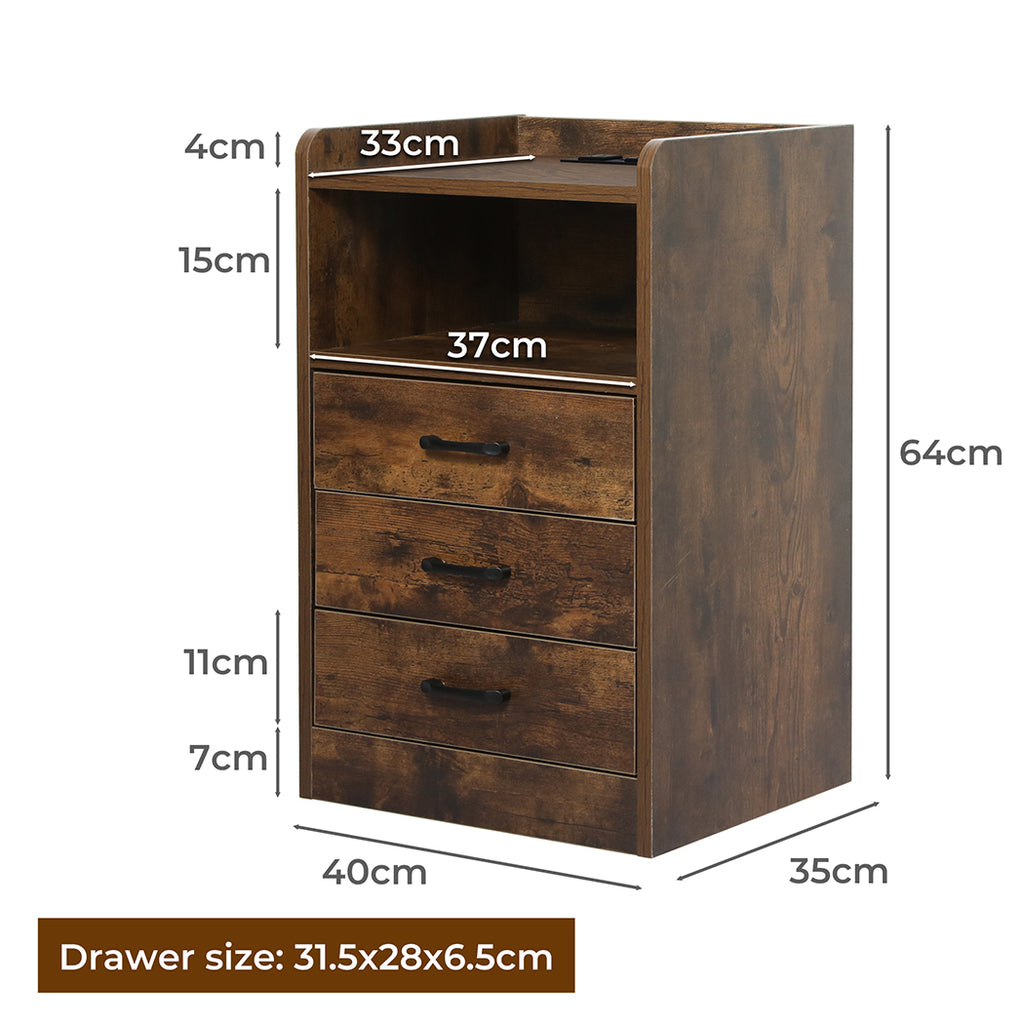 Levede Bedside Table USB Charger Outlet LED Oak-1954802384307884034